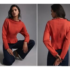 Pilcro Anthropologie Organic Cotton Corset Peplum Sweatshirt Red XL OB1681048